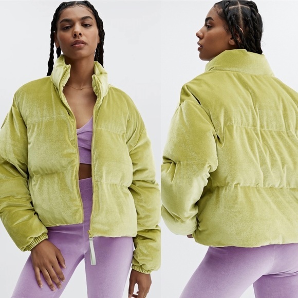 Fabletics Jackets & Blazers - Fabletics Wander Velour Cropped Puffer Jacket in Lime Green Women’s Size Medium